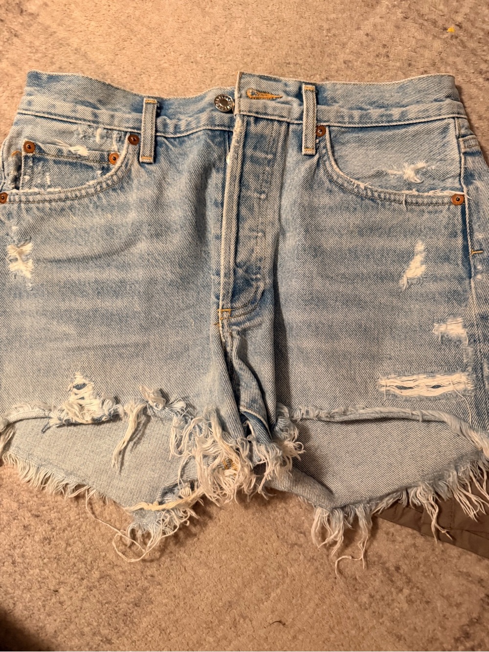 Agolde Parker Light Wash Distressed Denim Cutoff Shorts